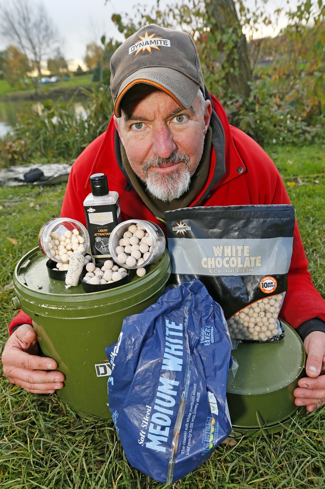 white chocolate boilies and bread for carp fishing